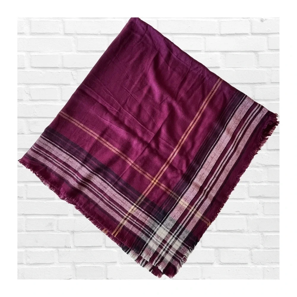 Ralph Lauren Chaps Maroon Tartan Plaid Large Square Scarf Scandi Girl Cabincore